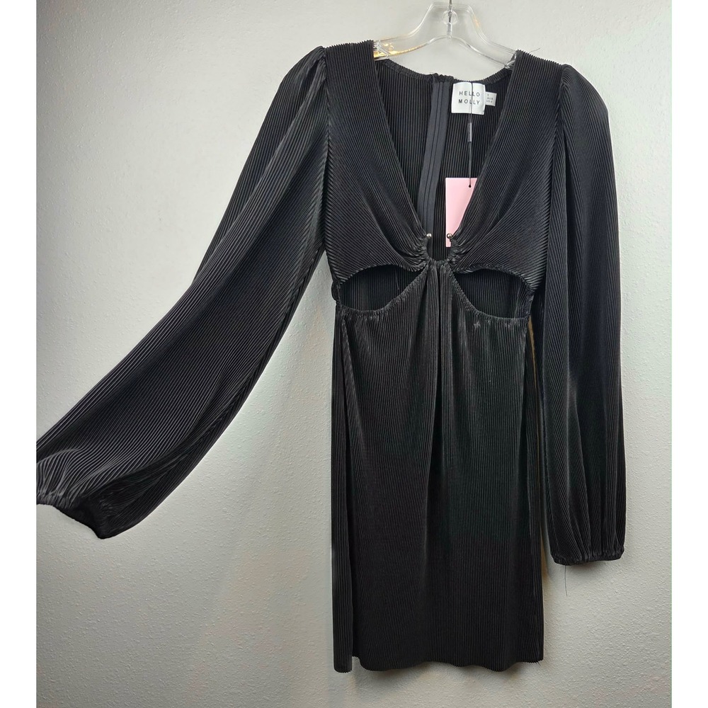 Hello Molly Black Ribbed Cut Out Mini Dress Long Sleeve Size 4 NEW